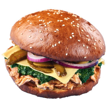 Бургер класичний з розтушкованою куркою та шпинатом